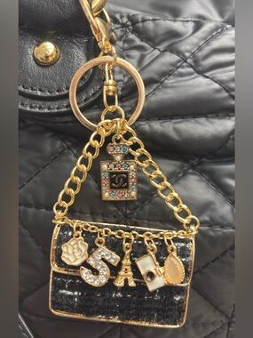 CC Chanel Bag Charm, Upcycled Chanel Perfume Bottle Zipper Pull 5.25 inches
